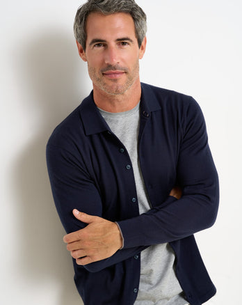 100% Merino wool lightweight cardigan 010 - Navy