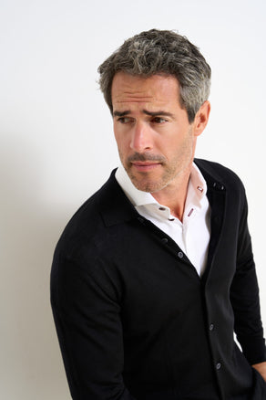 100% Merino wool lightweight cardigan 020 - Black