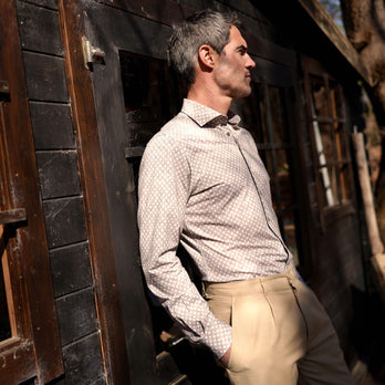 Travel overhemd sorona blend bloemenprint 045 - Beige