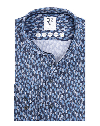 Travel shirt leaves print 010 - Navy