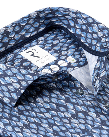 Travel shirt leaves print 010 - Navy