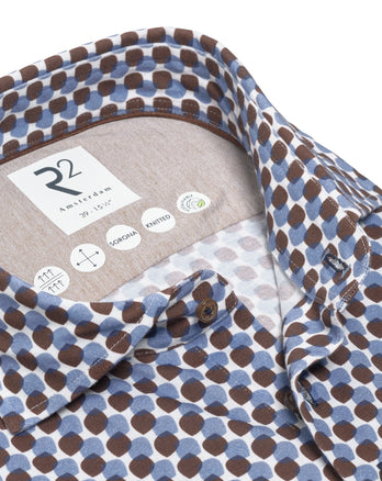Travel shirt sorona blend retro print 041 - Brown