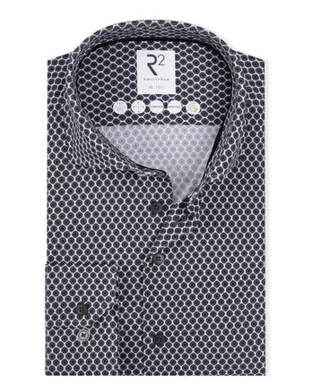 Travel shirt dobby retro print 025 - Antracite