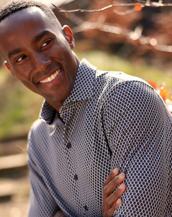 Travel shirt dobby retro print 025 - Antracite