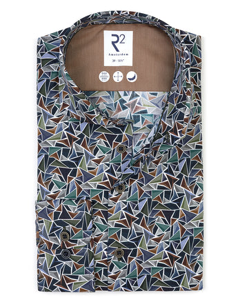 Driehoekprint stretch overhemd 070 - Dark green