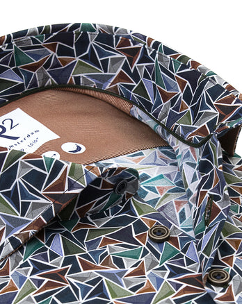 Driehoekprint stretch overhemd 070 - Dark green
