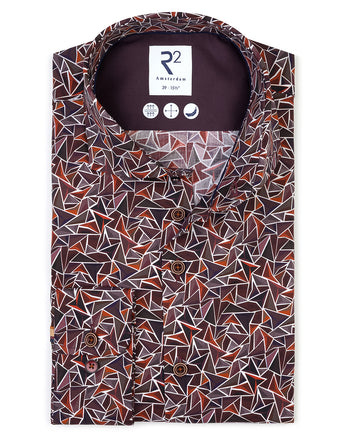 Driehoekprint stretch overhemd 080 - Bordeaux