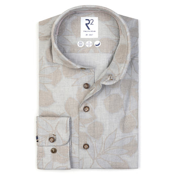 Bloemenprint visgraat katoenen overhemd 045 - Beige