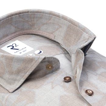 Bloemenprint visgraat katoenen overhemd 045 - Beige