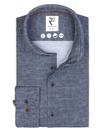 Dobby print stretch overhemd 010 - Navy