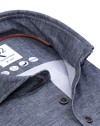 Dobby print stretch overhemd 010 - Navy