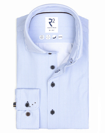 Gestreept dobby stretch overhemd 014 - Blue