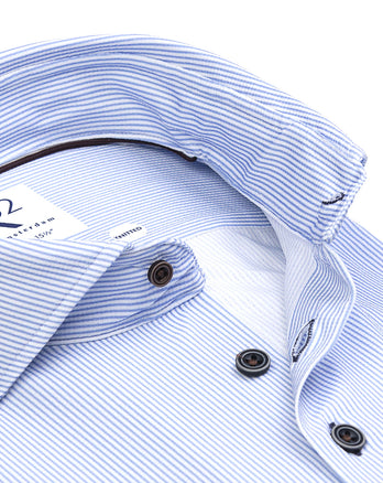 Gestreept dobby stretch overhemd 014 - Blue