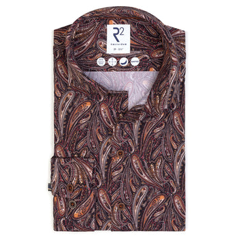 Paisley print dobby stretch shirt 080 - Bordeaux