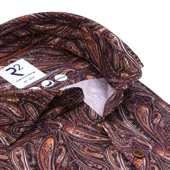 Paisley print dobby stretch shirt 080 - Bordeaux