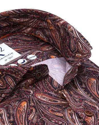 Paisleyprint dobby stretch overhemd 080 - Bordeaux