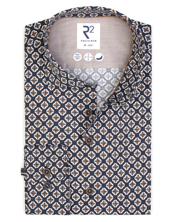 Printed stretch shirt 010 - Navy