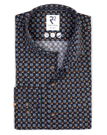 Retro print stretch shirt 014 - Blue