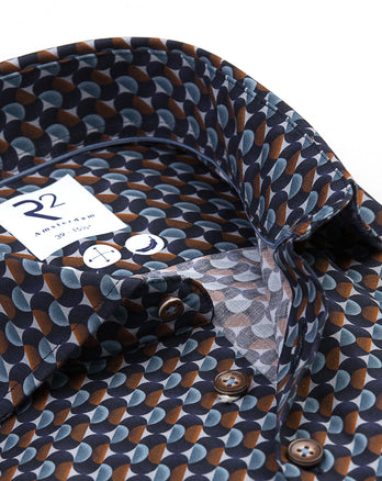 Retro print stretch shirt 014 - Blue