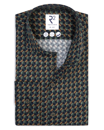 Retro print stretch shirt 070 - Dark green