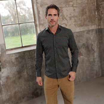 Retro-Print Stretchhemd 070 - Dark green