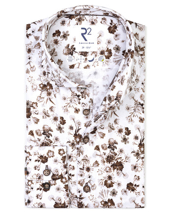 Flower print stretch shirt 041 - Brown