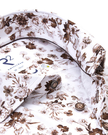 Flower print stretch shirt 041 - Brown