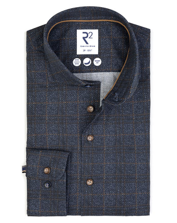 Geruit stretch overhemd 016 - Denim blue