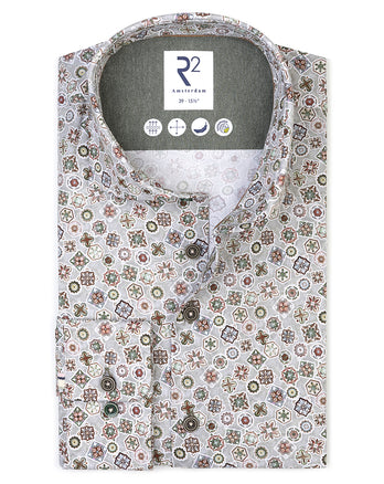 Flower print cotton shirt 074 - Green