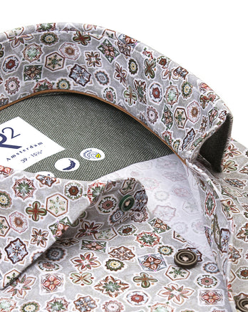 Flower print cotton shirt 074 - Green