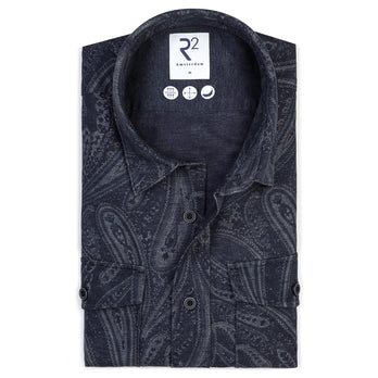 Paisley print lyocell shirt 016 - Denim blue