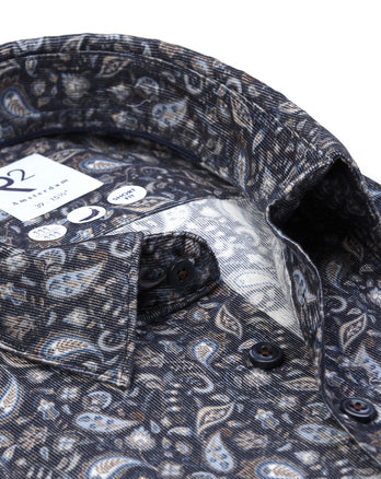 Print on velvet cotton shirt 010 - Navy