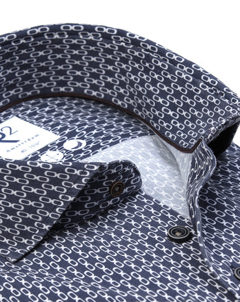Geprint tencelmix overhemd 010 - Navy