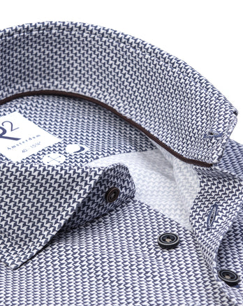 Geprint tencelmix overhemd 010 - Navy