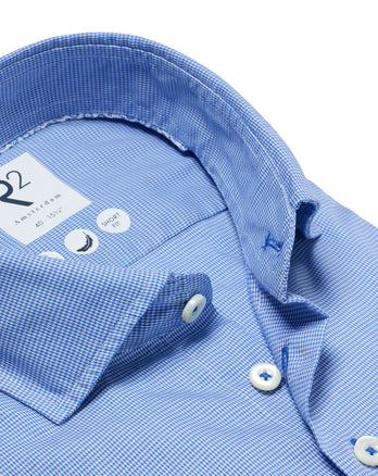 Washed Pied-de-Poule Baumwollhemd 012 - Cobalt