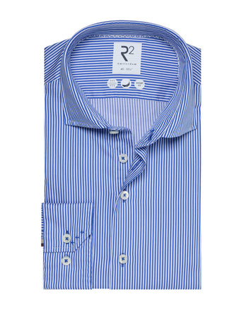 Washed cotton shirt satin stripe 012 - Cobalt