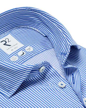 Washed cotton shirt satin stripe 012 - Cobalt