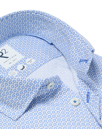 Washed cotton shirt printed 012 - Cobalt