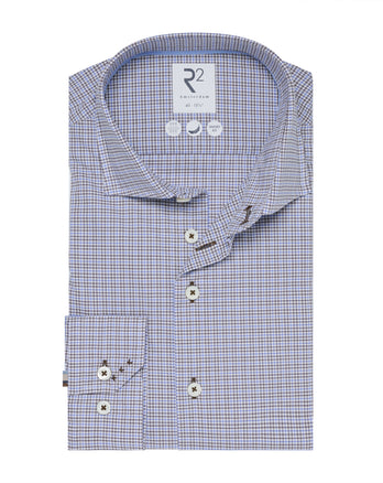 Washed stretch shirt checkered 041 - Brown