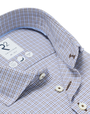 Washed stretch shirt checkered 041 - Brown