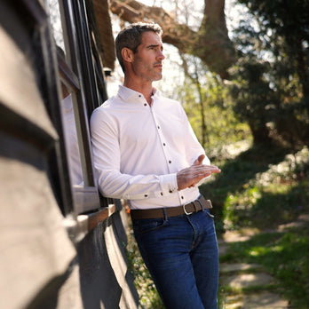 Extra long sleeves. Travel shirt dobby 004 - White