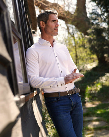 Extra long sleeves. Travel shirt dobby 004 - White