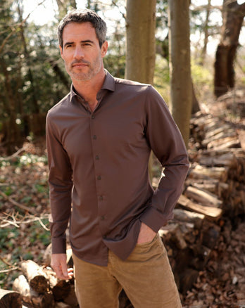 Extra long sleeves. Travel shirt dobby 041 - Brown