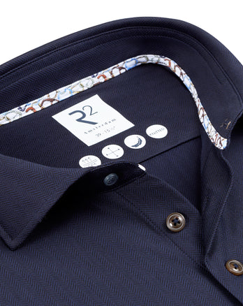 Extra long sleeves. Travel shirt herringbone 010 - Navy