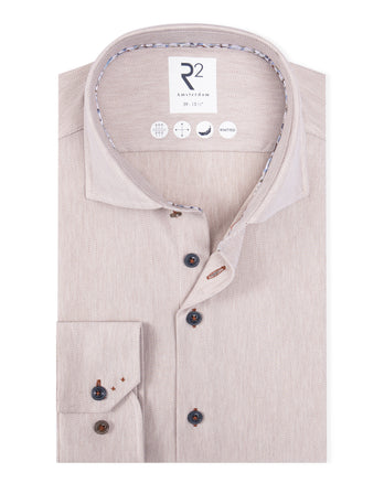 Extra long sleeves. Travel shirt herringbone 045 - Beige