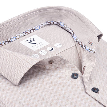 Extra long sleeves. Travel shirt herringbone 045 - Beige