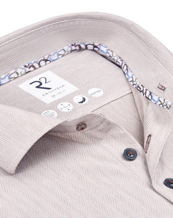 Extra long sleeves. Travel shirt herringbone 045 - Beige