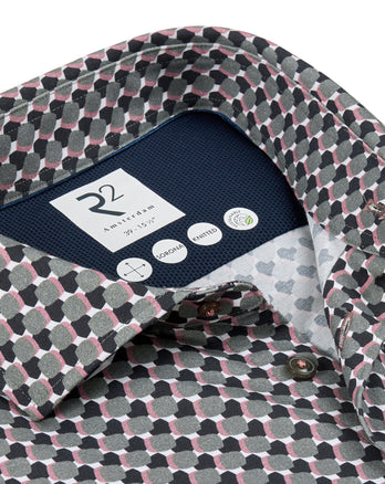 Extra long sleeves. Travel shirt sorona blend retro print 074 - Green