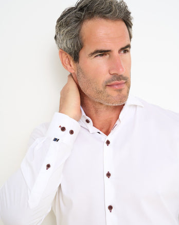 Extra lange mouwen. 2- PLY biologisch katoenen overhemd 004 - White