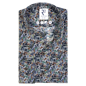 Extra long sleeves. Triangle print stretch shirt 070 - Dark green